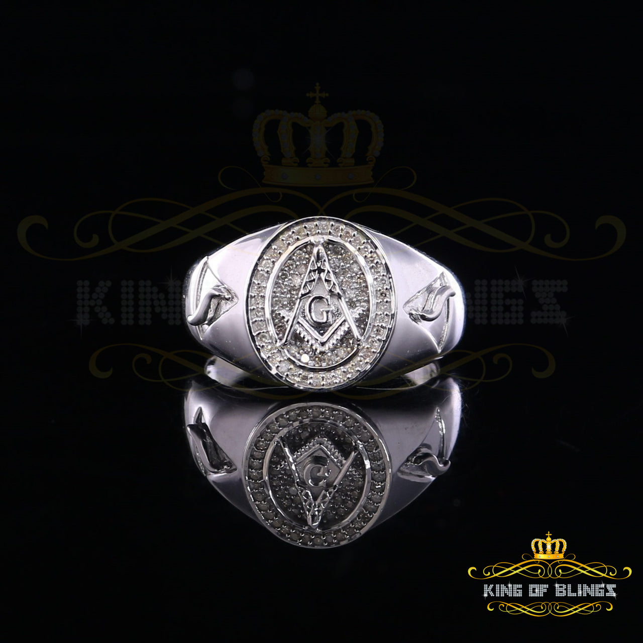 King Of Bling's 0.50CT Real Diamond 925 Sterling Silver White Fashion Masonic Men's Ring Size 12