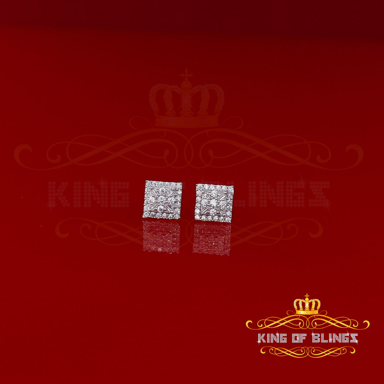 King of Bling's 925 White Starling Silver 0.74ct Cubic Zirconia Square Women's & Men's Earrings