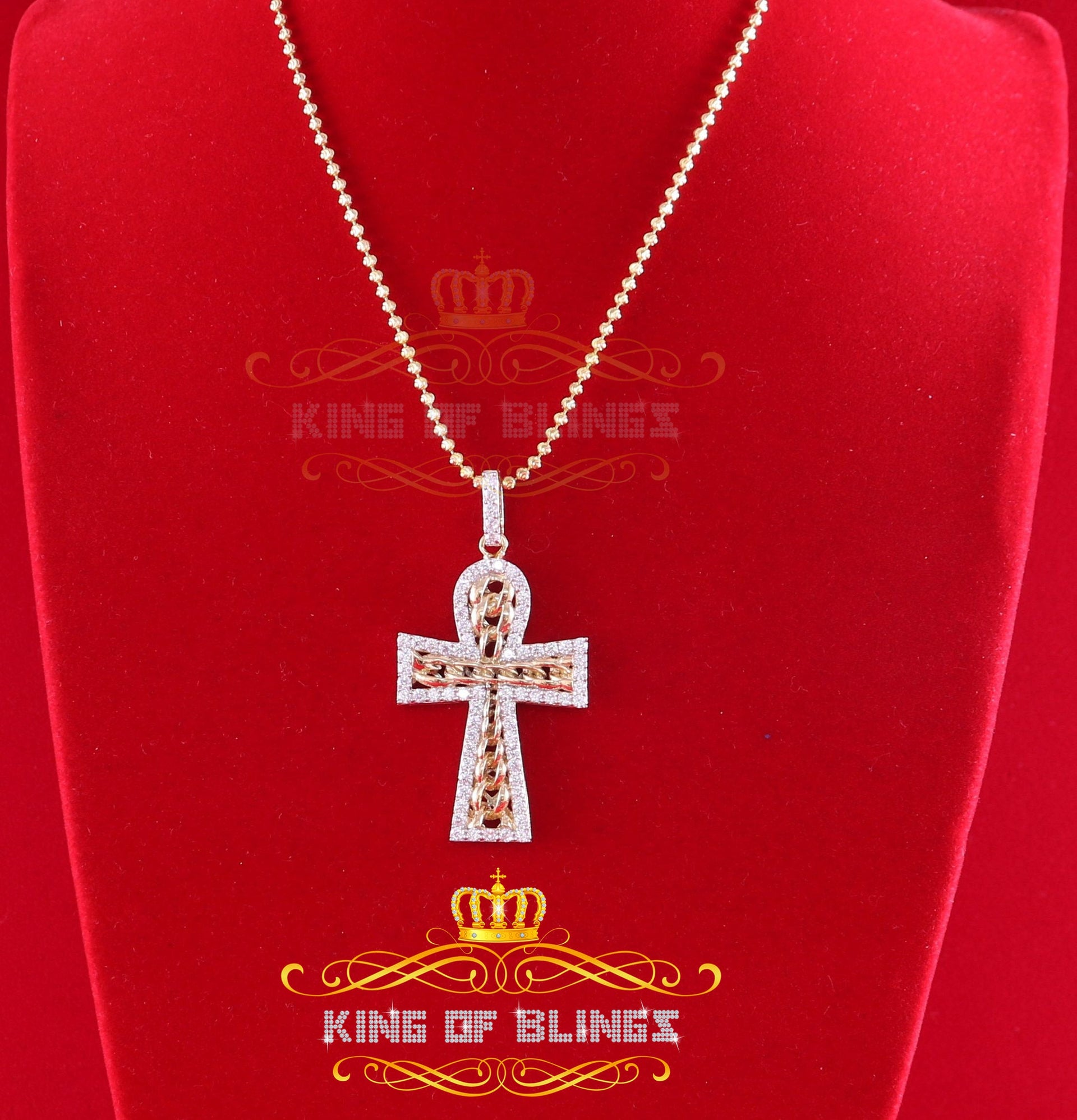 King of Bling's Yellow Sterling Silver Cross Pendant with 4.32ct Cubic Zirconia KING OF BLINGS