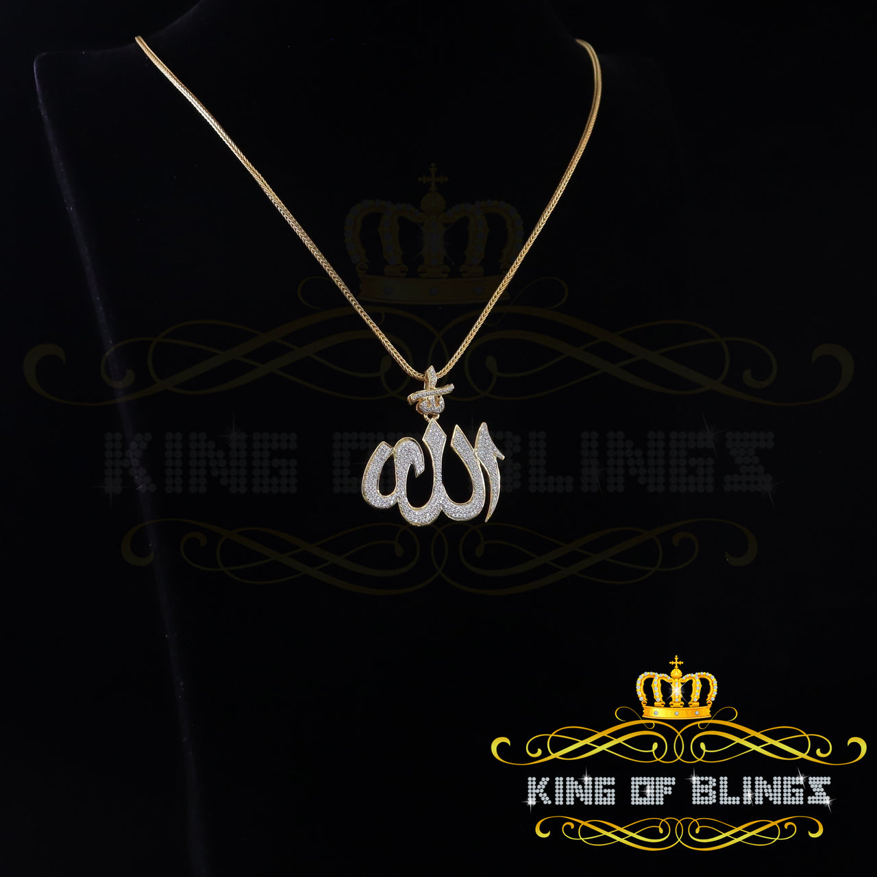 King Of Bling's Promising Yellow Sterling Silver Allah Shape Pendant with 2.77ct Cubic Zirconia