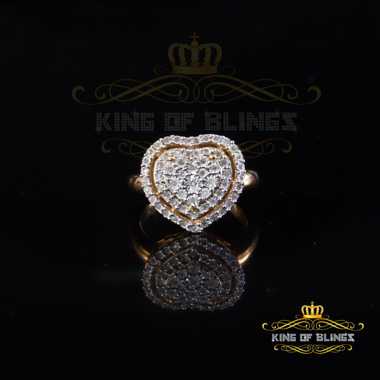 King Of Bling's Womens Pave Heart 0.25ct Real Diamond Yellow 925 Sterling Silver Ring SZ 7