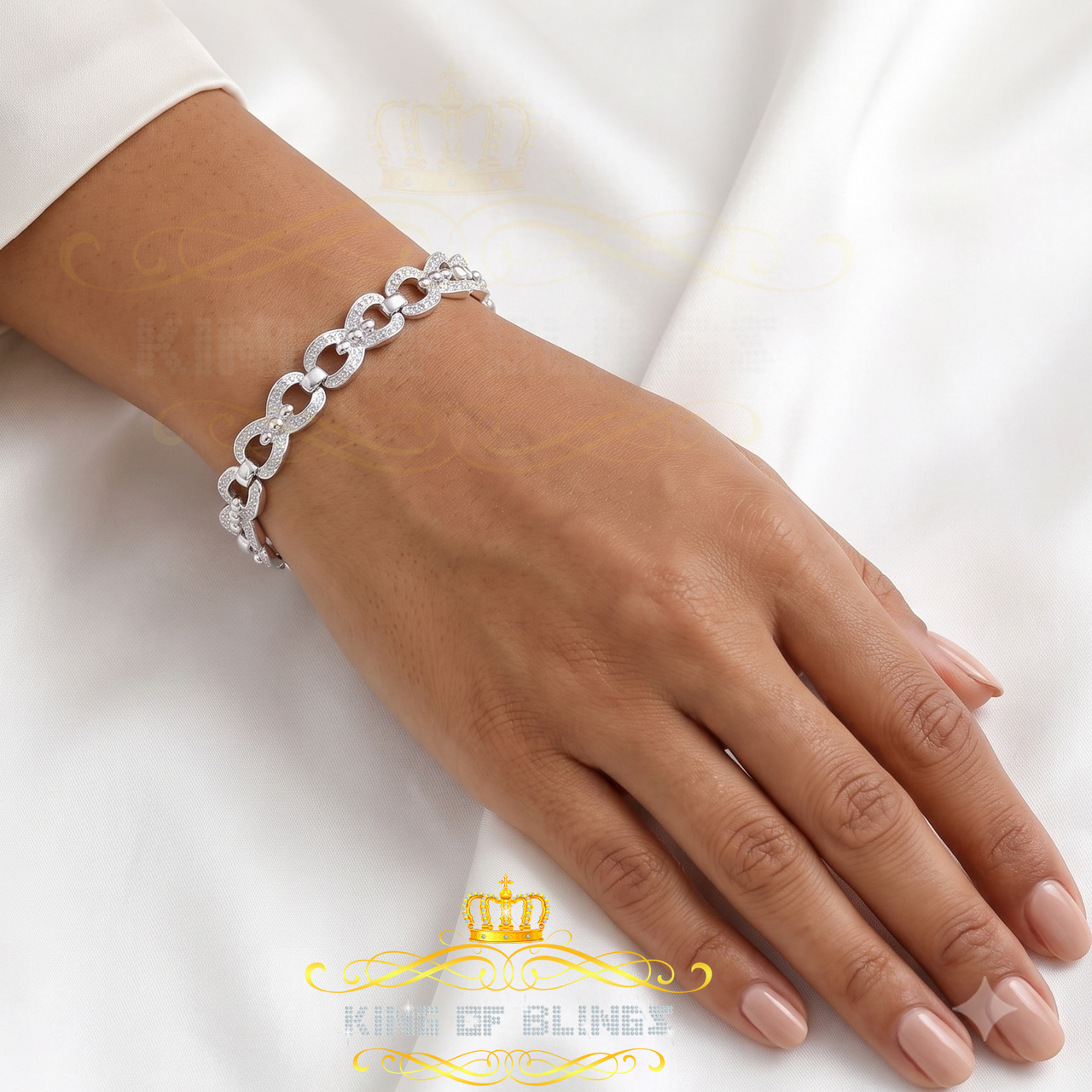 King Of Bling's 925 Silver White 0.20CT Real Diamonds Fancy Style Men's/Womens Bracelet Size 7'' KING OF BLINGS
