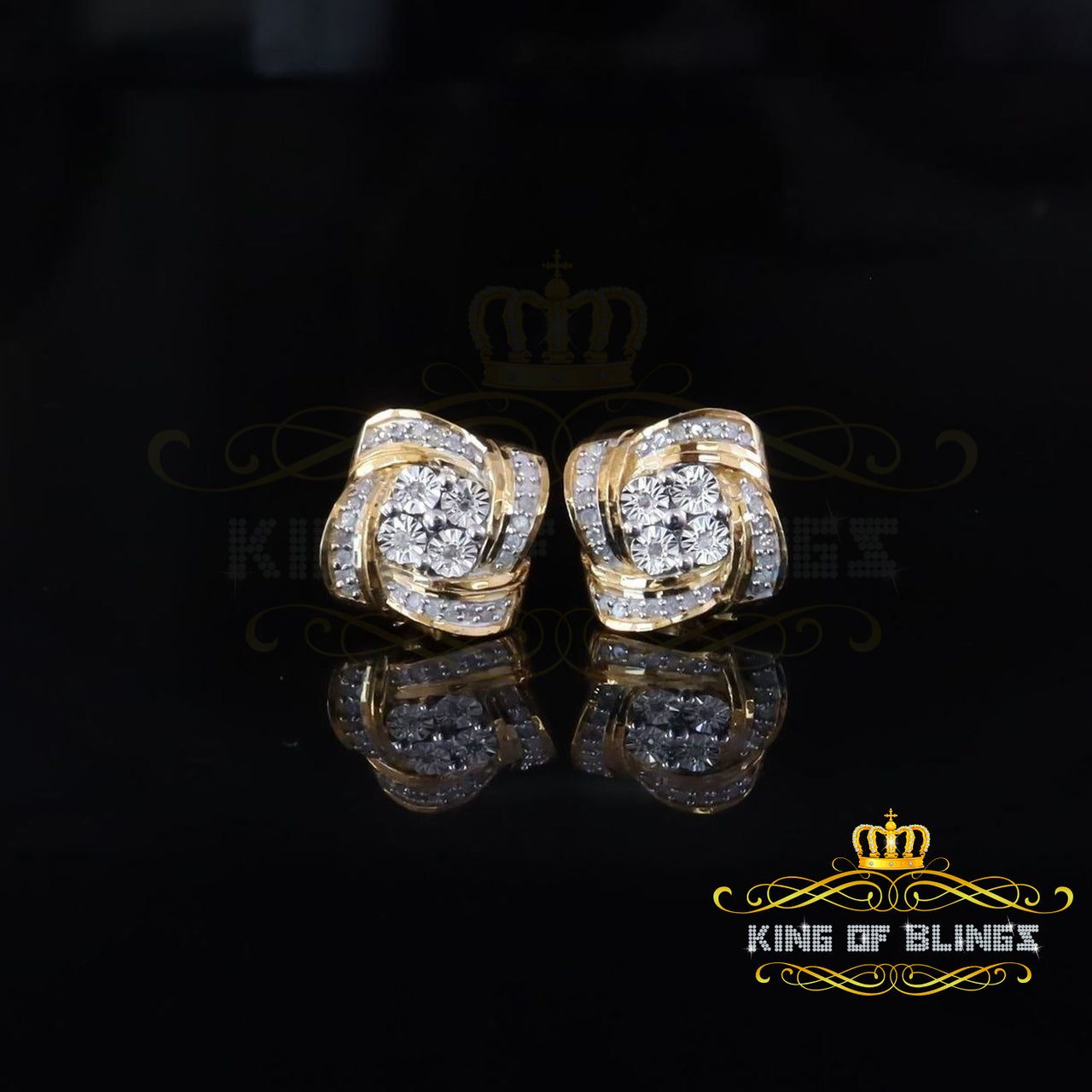 King of Blings-0.33ct Diamond 925 Sterling Silver Yellow for Men's & Women Stud SWRILL Earring