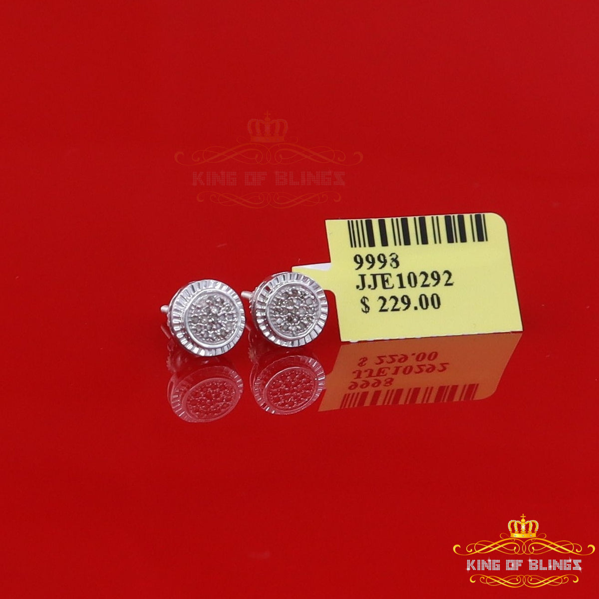 King Of Bling's 925 Sterling White Silver 0.10ct Diamond For Women's & Men's Round Earrings KING OF BLINGS