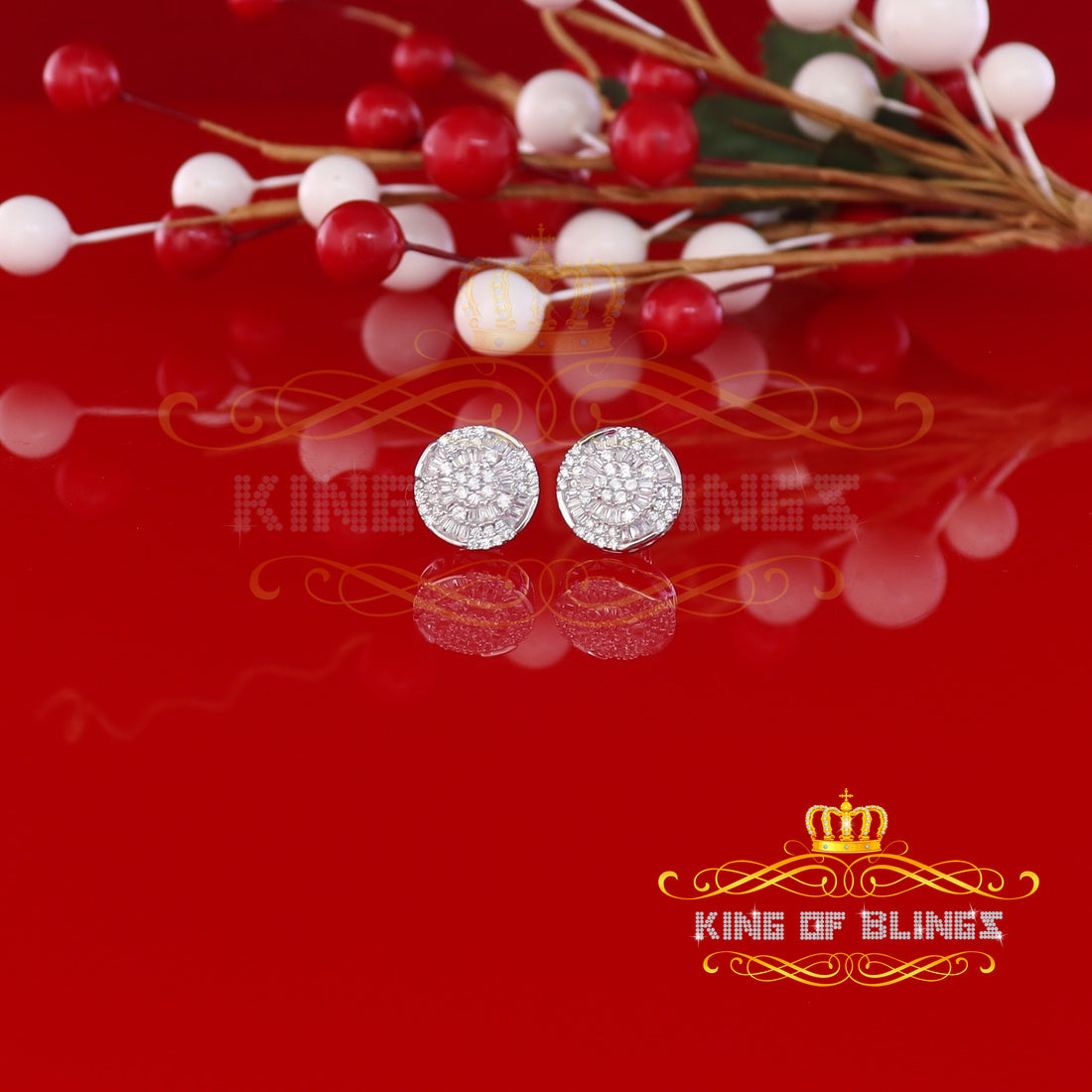 King of Blings 925 White Silver 1.68ct Cubic Zirconia Charm Round Women's Earrings KING OF BLINGS