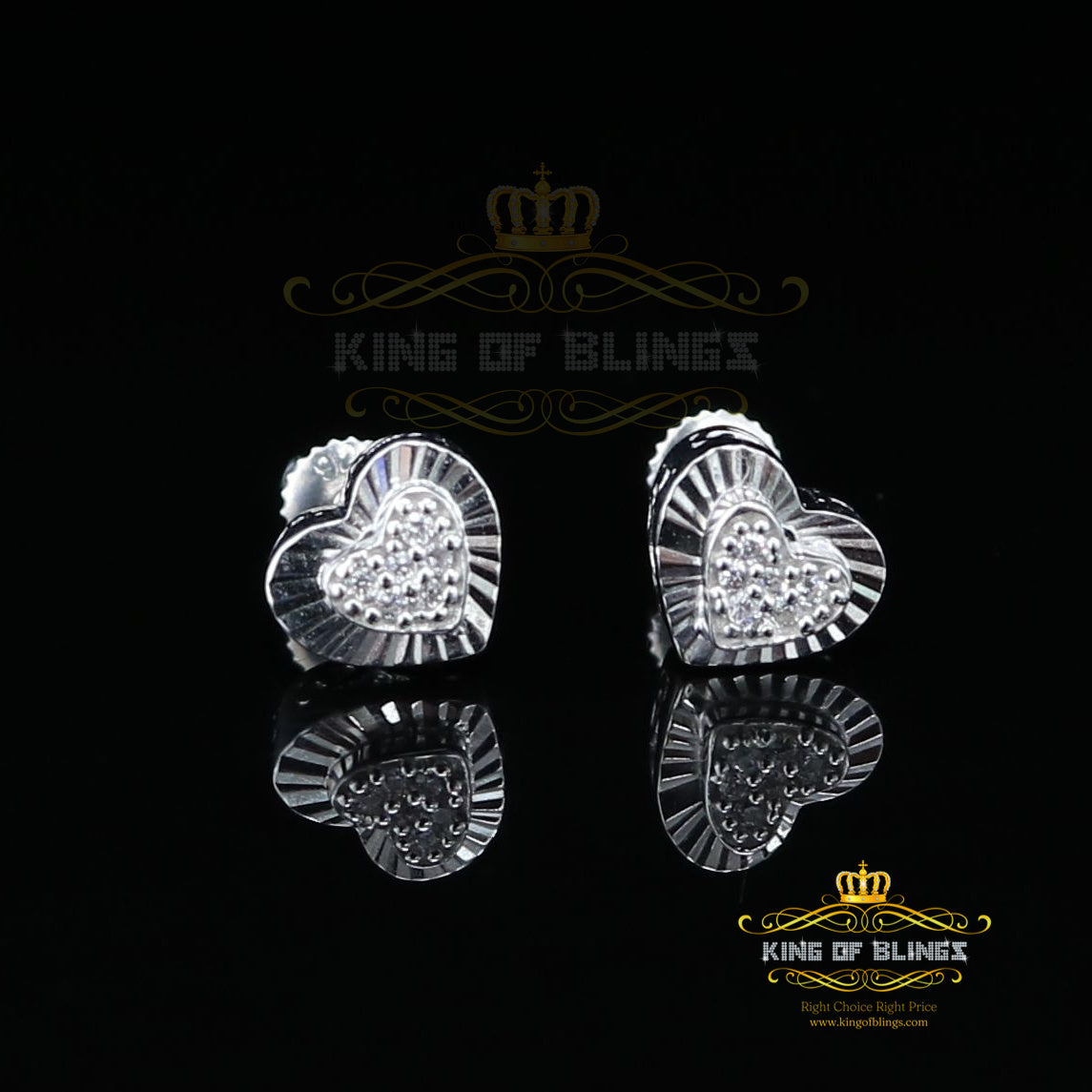 King of Blings- Aretes Para Hombre 925 White Silver 1.28ct Cubic Zirconia Heart Women's Earring KING OF BLINGS