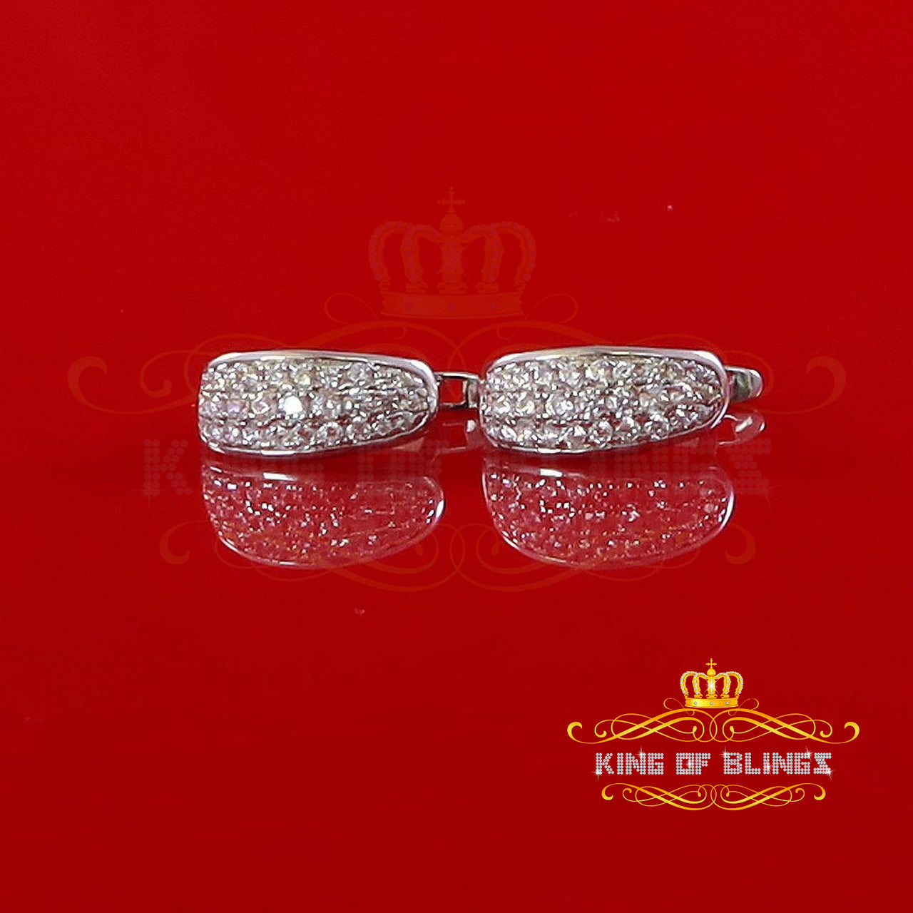 King of Bling's white Gold 925 Sterling Silver Mens hip hop Iced 3 row Huggie Hoop earrings