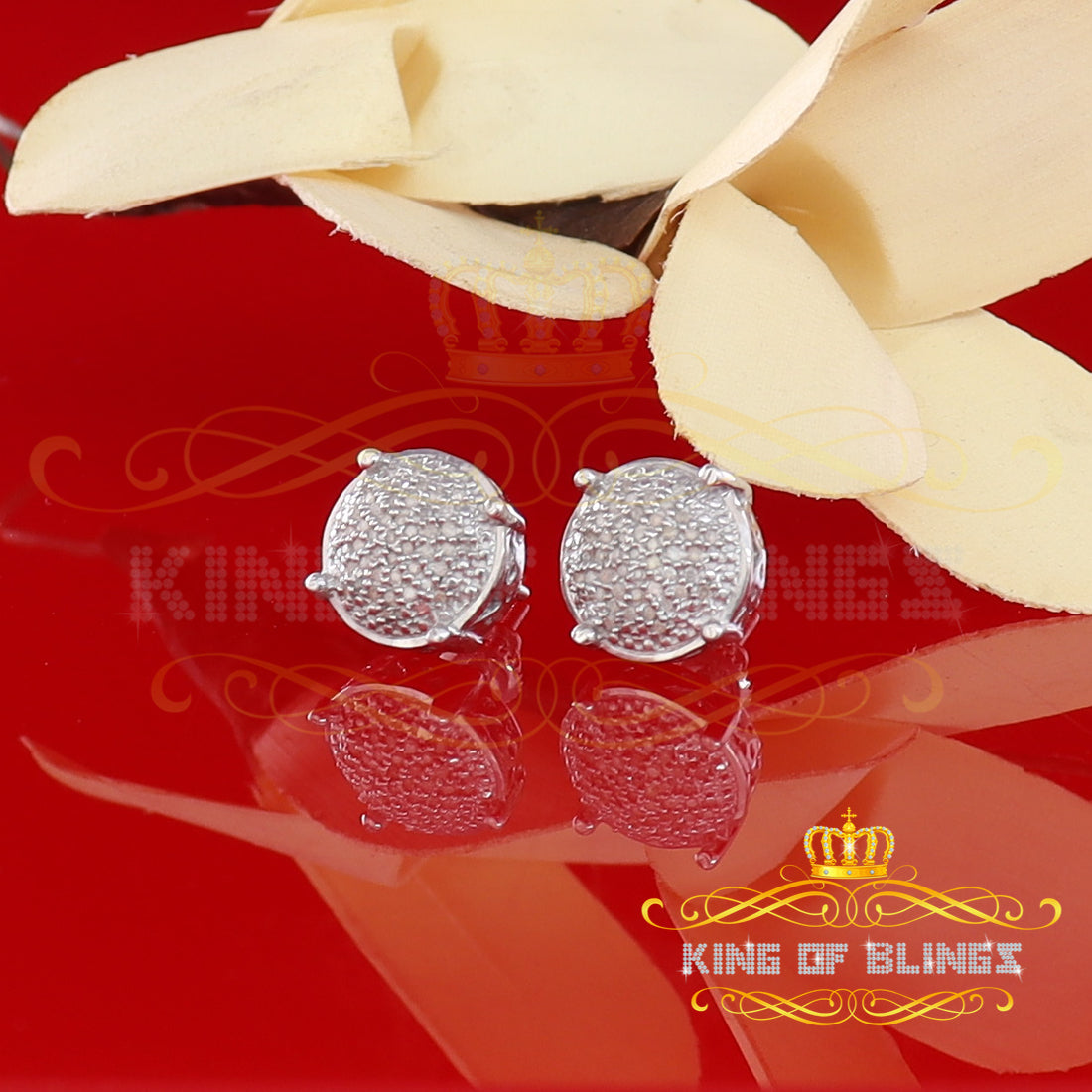 King Of Bling's 0.25ct Diamond 925 Sterling Silver White For Men & Women Stud Round Earrings KING OF BLINGS