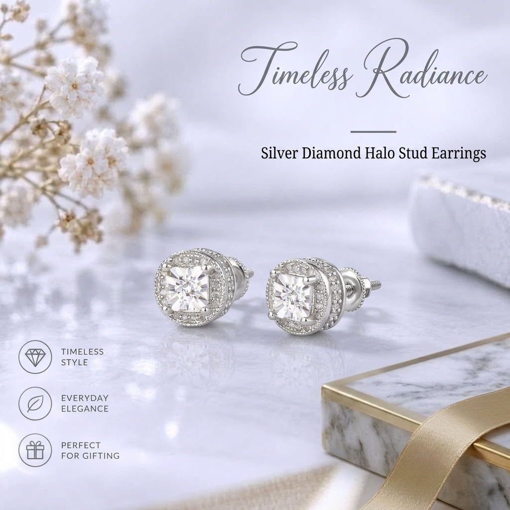 King Of Bling's 0.10ct Diamond 925 Sterling Silver White For Men's/Women's Stud Round Earrings KING OF BLINGS