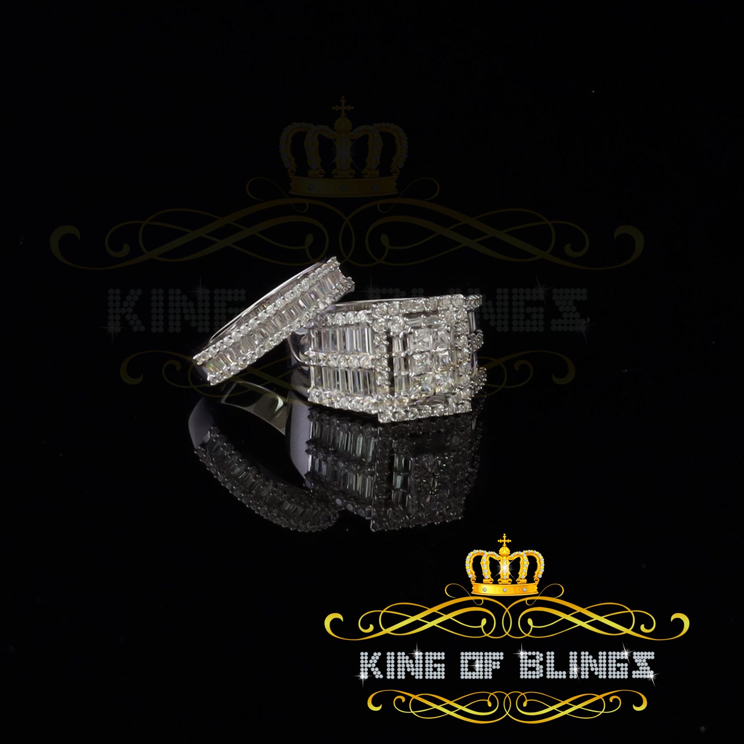 King Of Bling'sSterling White Silver Square 5.00ct Cubic Zirconia Bridal Womens Ring Size 8 KING OF BLINGS
