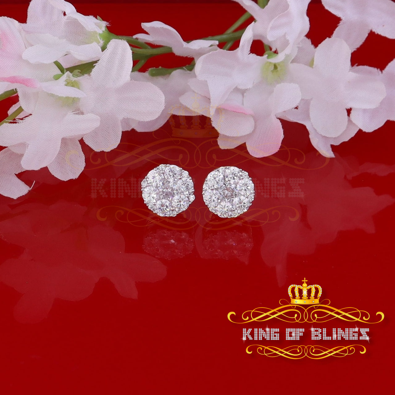 King of Bling's Aretes Para Hombre 925 Yellow Silver 5.56ct Cubic Zirconia Women Round Earrings KING OF BLINGS