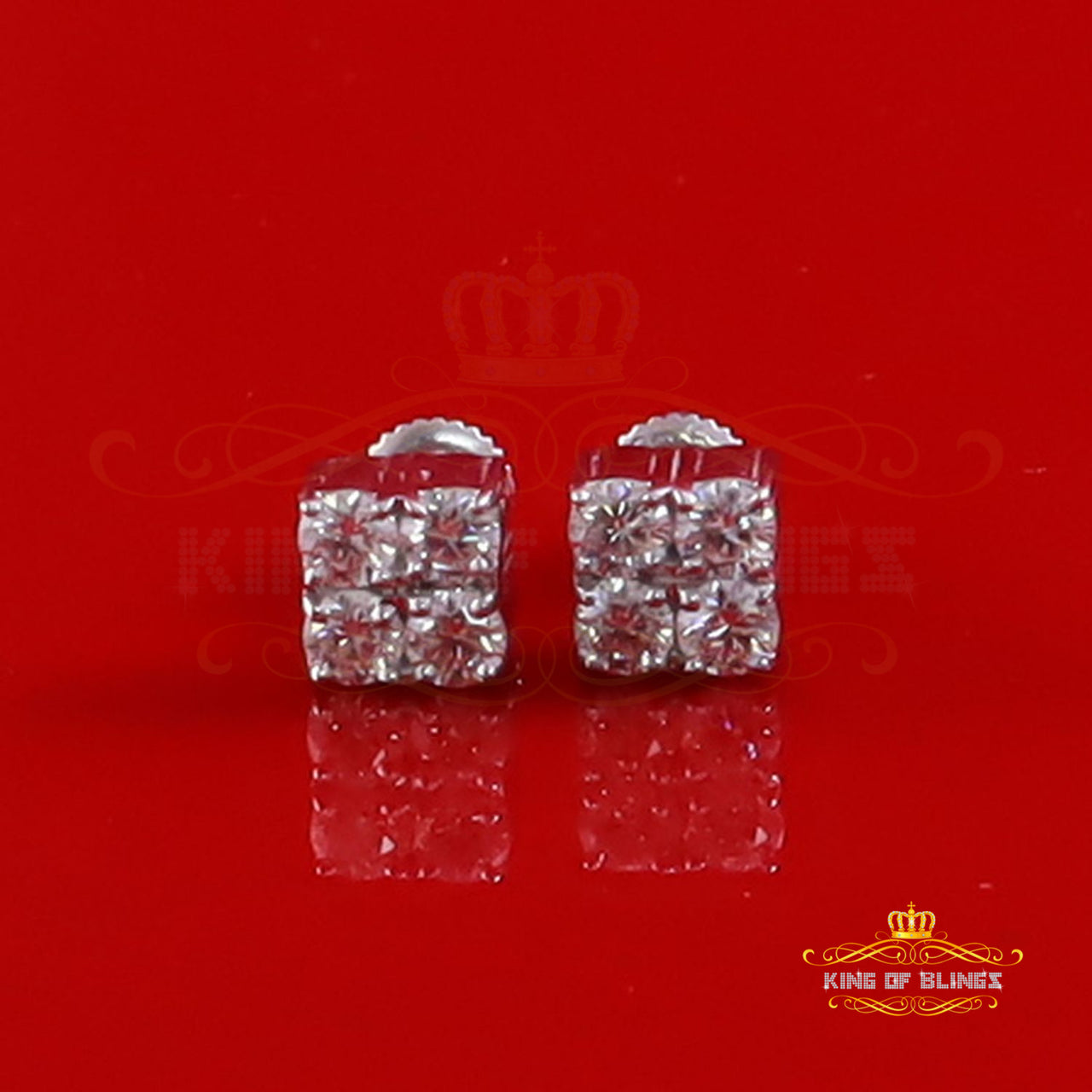 King of Bling's 1.00ct VVS 'D' Moissanite Women's 925 Silver White Square Stud Earrings