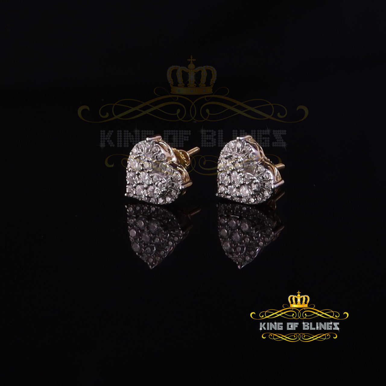 King Of Bling's Heart Earring 10k Real Yellow Gold Genuine 0.85ct Vvs 'D' Color Moissanite KING OF BLINGS