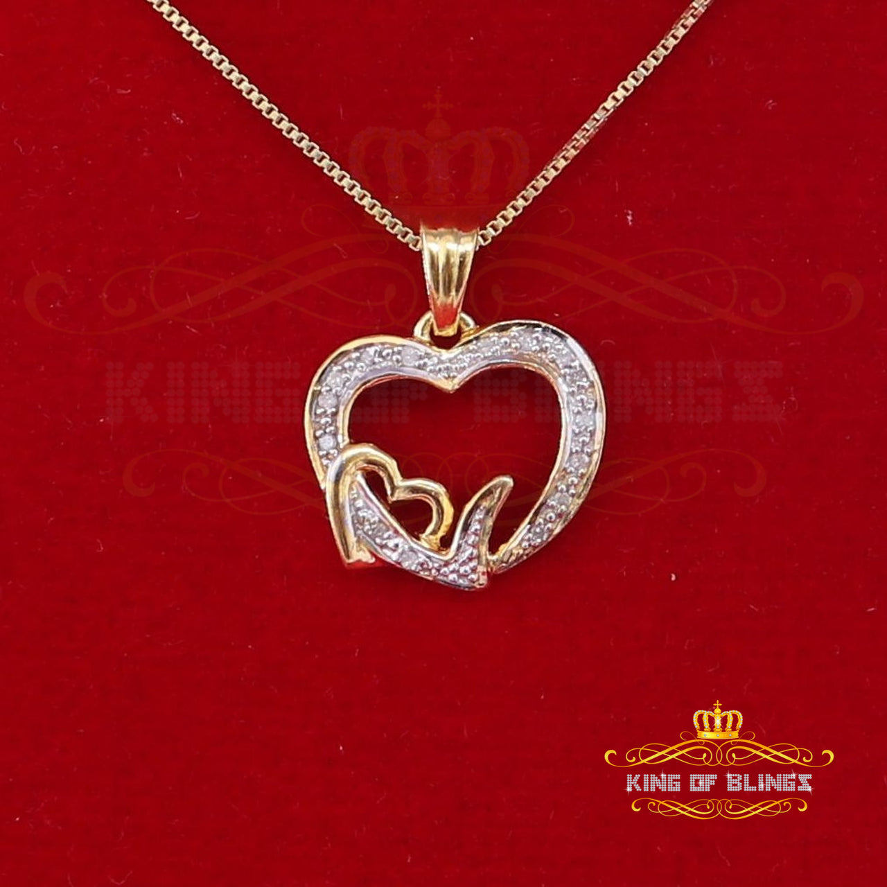 King Of Bling's Real 0.08ct Diamond 925 Sterling Silver HEART Charm Necklace Yellow Pendant KING OF BLINGS