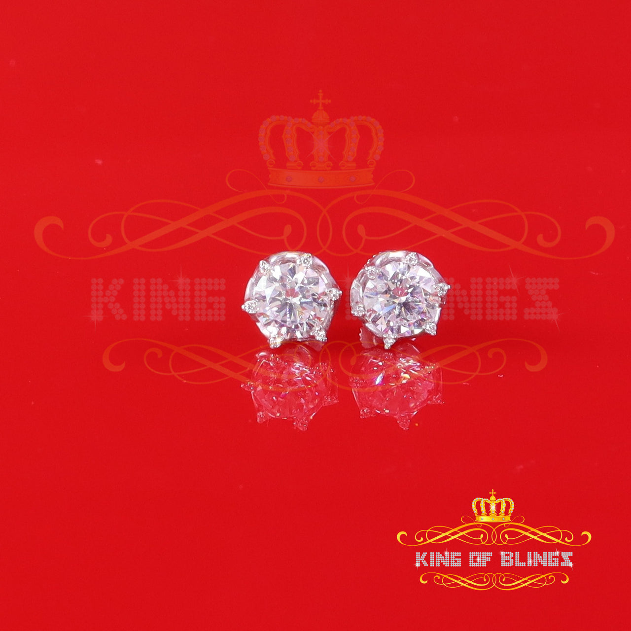 King of Bling's Men's/Womens 925 Silver White 1.50 ct VVS 'D' Moissanite Round Stud Earrings KING OF BLINGS