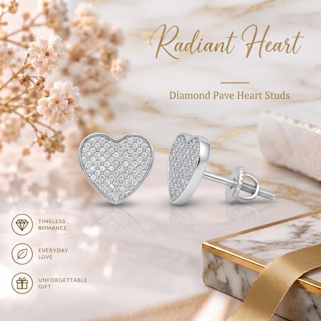 King of Bling's 925 Sterling White Silver 0.84ct Cubic Zirconia Women's & Men's Heart Earrings KING OF BLINGS