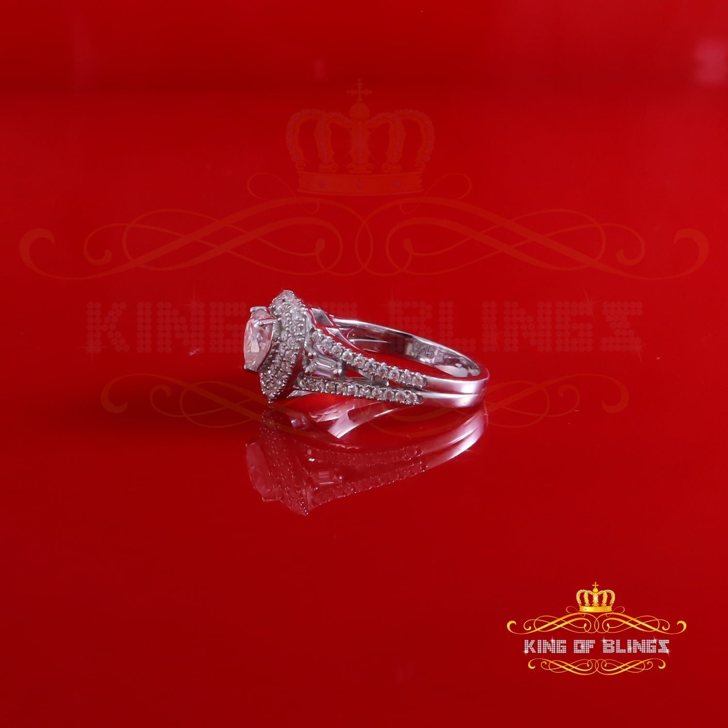 King of Bling's Heart Ring Size7 for Women White Silver 1.50ct VVS D with HEART Moissanite Stone King of Blings