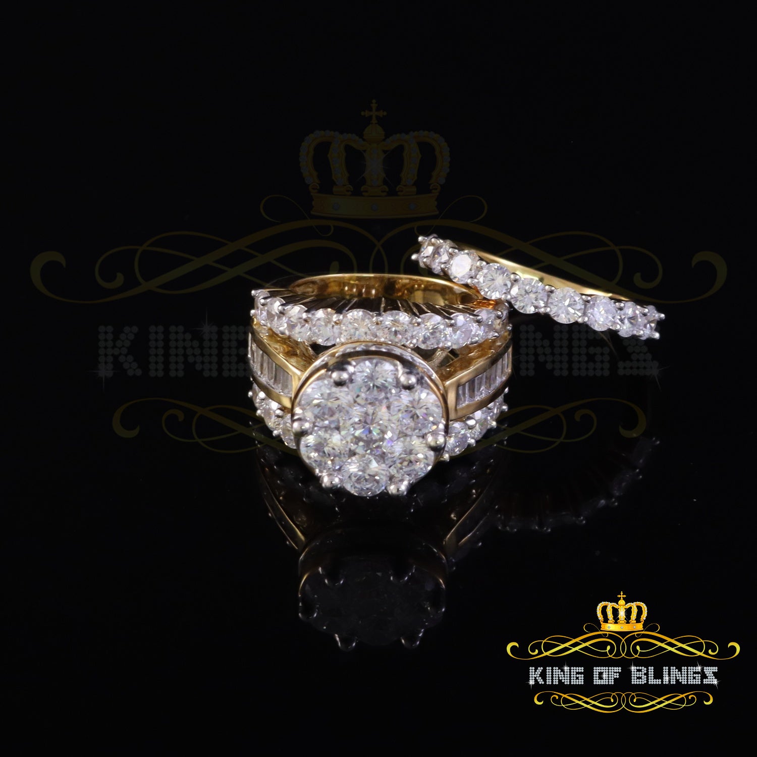 King Of Bling's Yellow Silver 14.00ct Cubic Zirconia Ring Multi Row Trio Womens Ring Size 8 KING OF BLINGS
