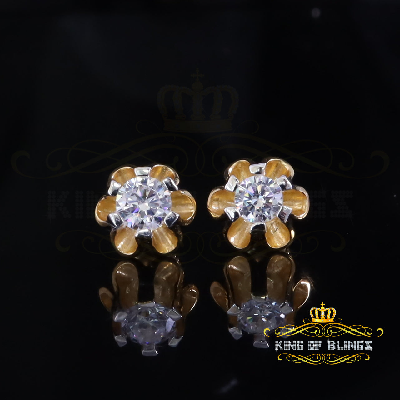King of Bling's 1.00ct Yellow Round Shape Silver Buttercup Stud Earrings Women's Cubic Zirconia KING OF BLINGS