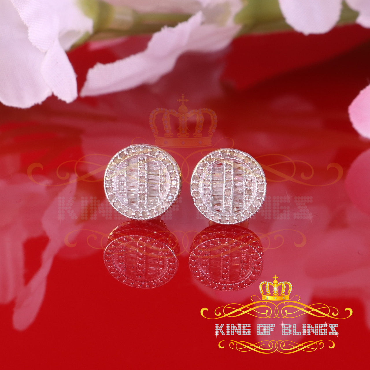 King of Blings-0.33ct Diamond 925 Sterling Yellow Silver For Men's & Womens Stud Round Earrings