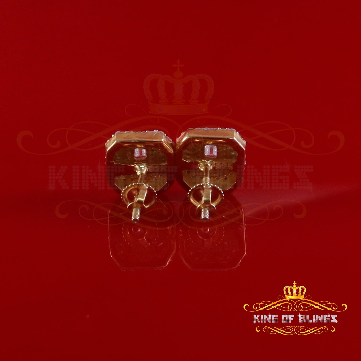 King  of Bling's 1.10ct VVS 'D' Moissanite Men's/Womens 925 Yellow Silver Octagonal Stud Earrings KING OF BLINGS