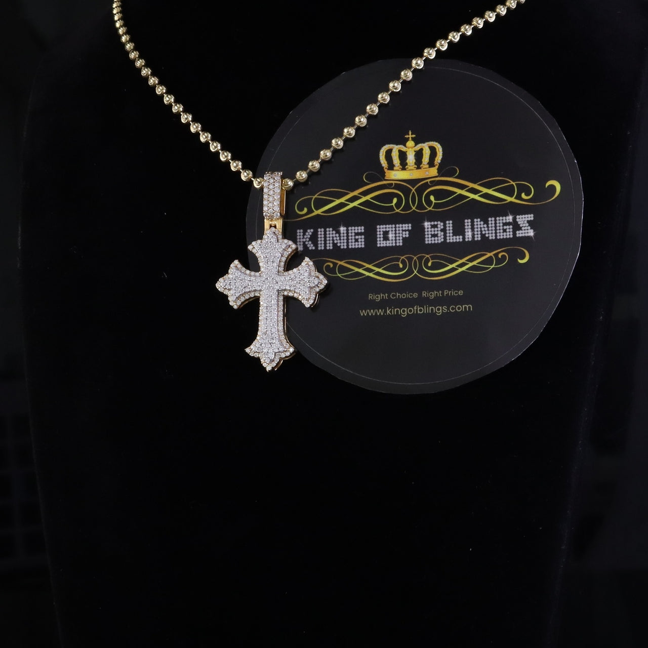 King Of Bling's Men/ Women 925 Sterling Yellow Silver 2.00ct VVS D Clr.Moissanite Cross Pendant. KING OF BLINGS