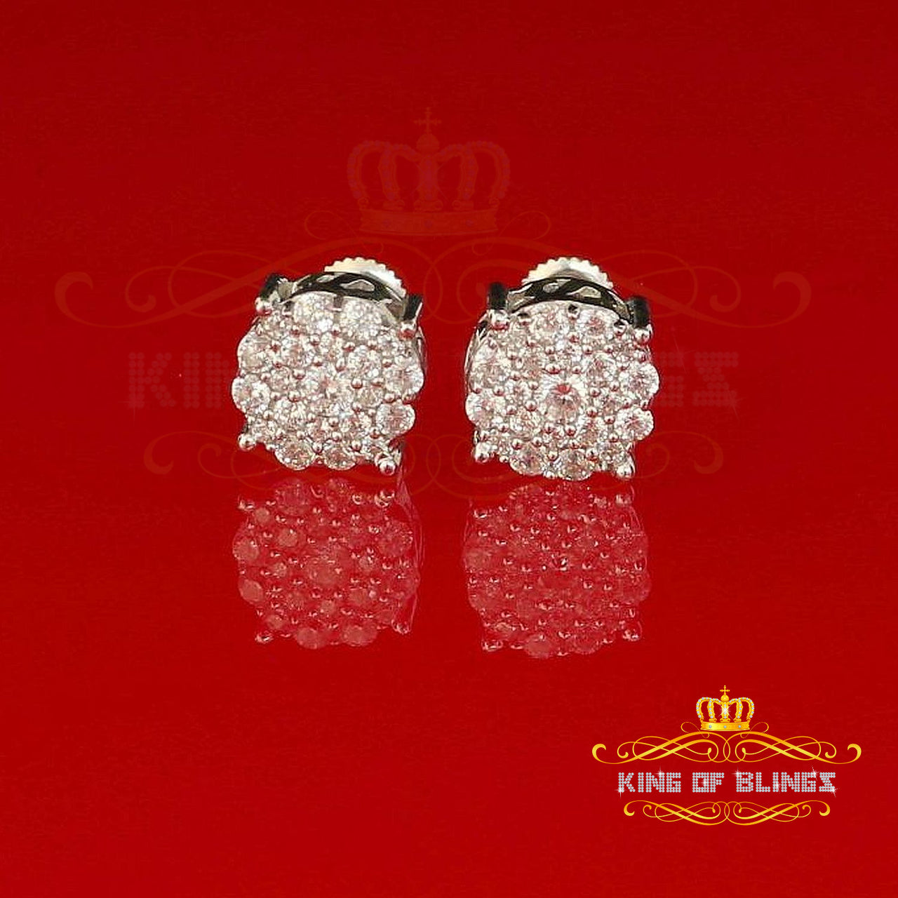 King of Blings- Aretes Para Hombre 925 White Silver 1.22ct Cubic Zirconia Round Women's Earring