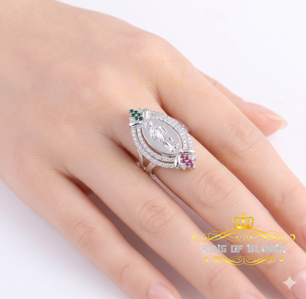 King Of Bling'sWhite CZ 925 Sterling Silver Catholic St Jude Fancy Women's Religious Ring SZ 7 KING OF BLINGS