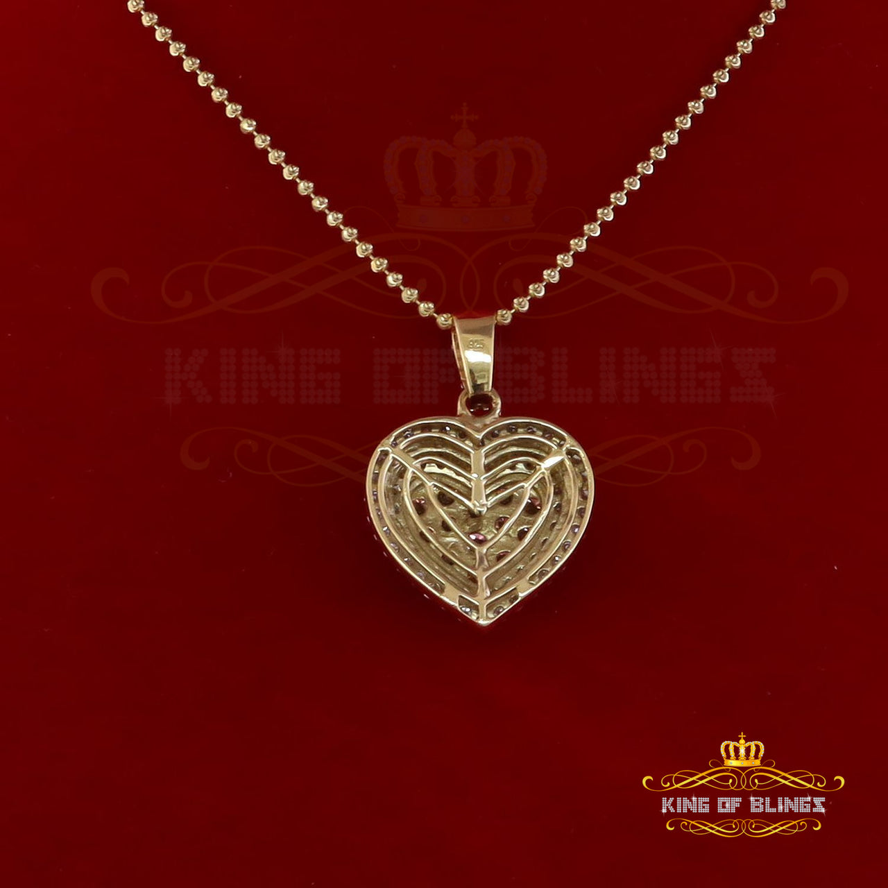 King Of Bling's Women's 925 Silver Yellow 11.00 ct VVS D Pink Moissanite 3D Heart Shaped Pendant