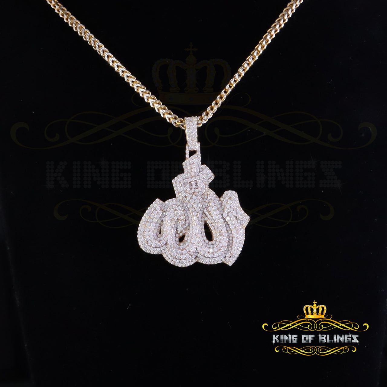 King Of Bling's 4.00ct VVS D Silver Moissanite Yellow Religious Allah Pendant for Men & Women KING OF BLINGS