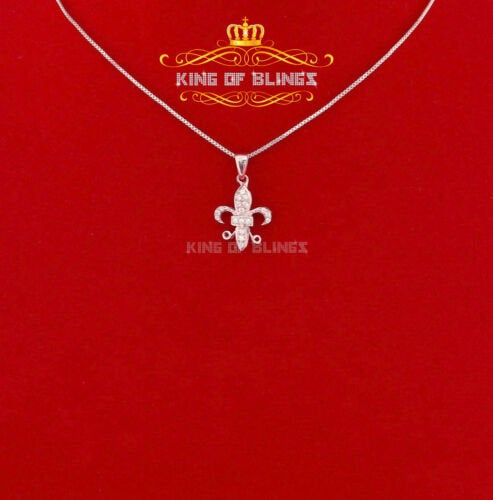 King Of Bling's Beautiful Sterling Silver Fleur De Lis White Pendant with 0.17ct Cubic Zirconia
