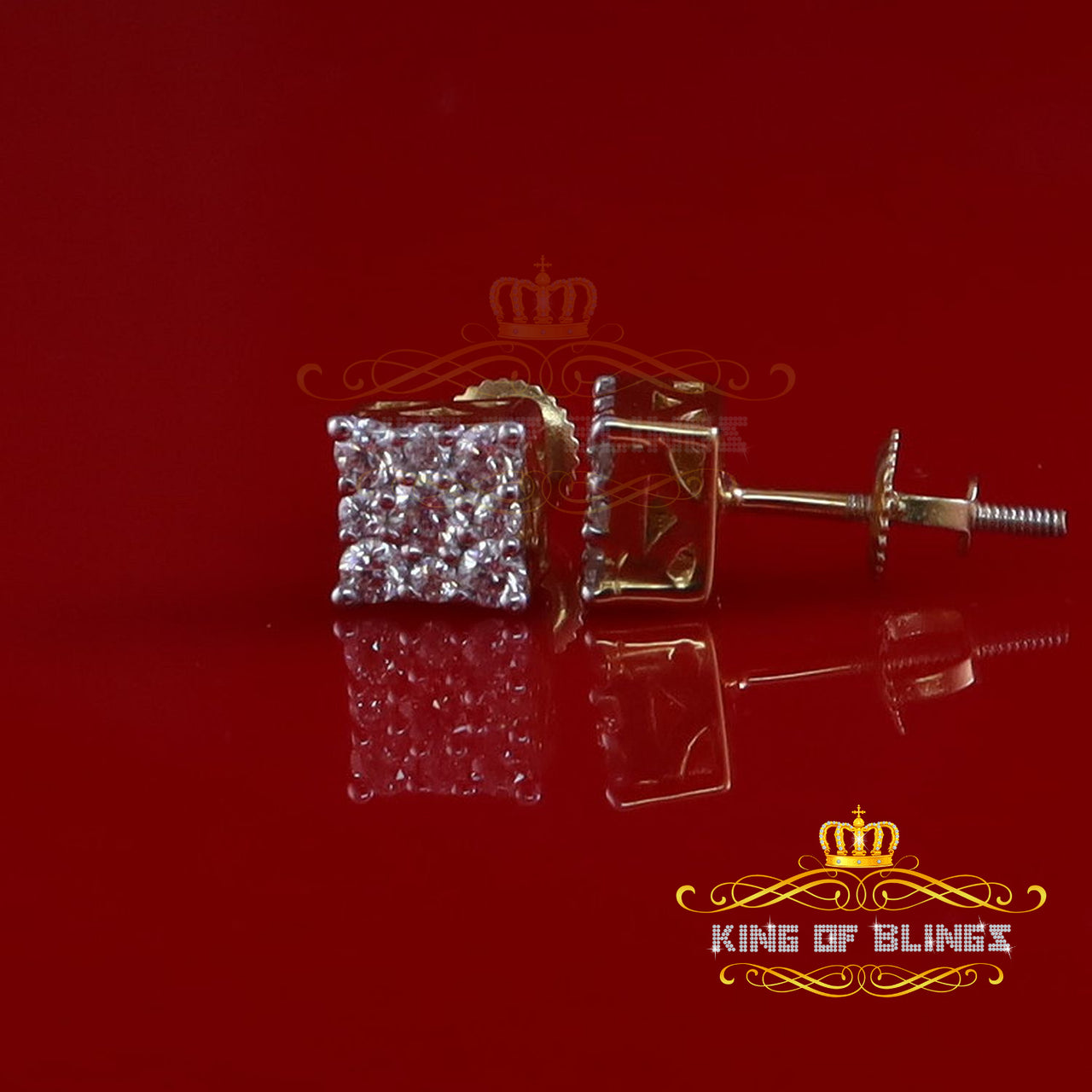 King  of Bling's 1.00ct Square Earrings For Mens & Womens Moissanite 925 Sterling Silver Yellow