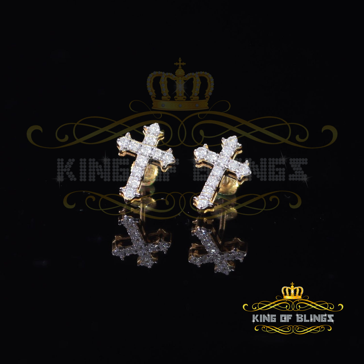 King  of Bling's 1.00ct Moissanite Yellow 925 Sterling Silver Women's Cross Earrings