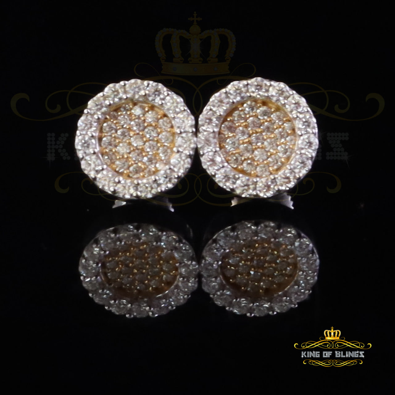 King  of Bling's 925 Yellow Silver 0.66ct VVS 'D' Moissanite Round Stud Earring Men's/Womens King of Blings