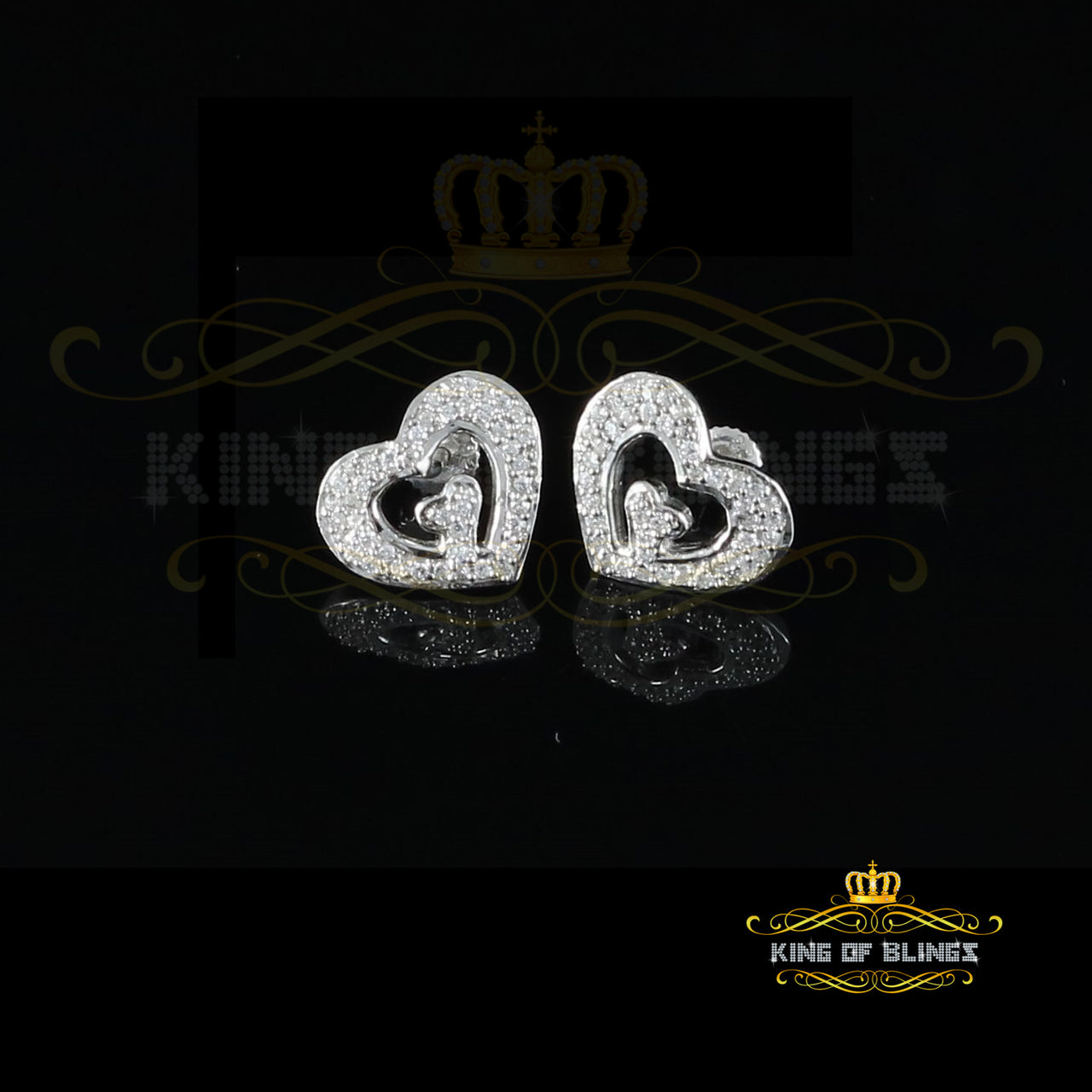 King of Blings- 1.26ct Cubic Zirconia 925 White Sterling Silver Women's Hip Hop Heart Earrings