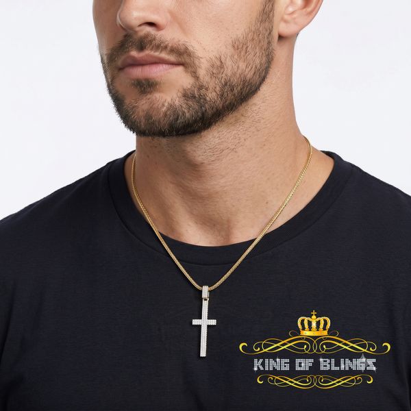 King Of Bling's King of Bling's Yellow Sterling Silver Cross Pendant with 1.41ct Cubic Zirconia