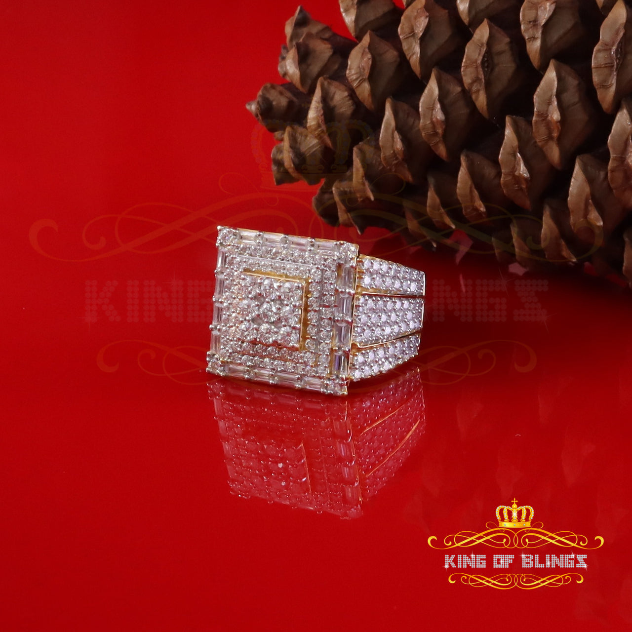 King of Bling's 925 Silver White 5.00ct VVS 'D' Moissanite Stone Rectangle Rings SZ 10 Men's King of Blings
