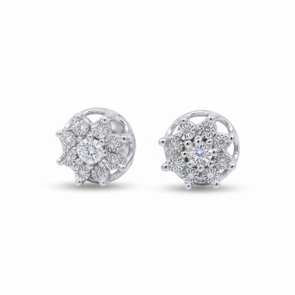 King Of Bling's 925 Sterling Silver White 0.10ct Diamond For Men's/Women's Stud Floral Earrings KING OF BLINGS