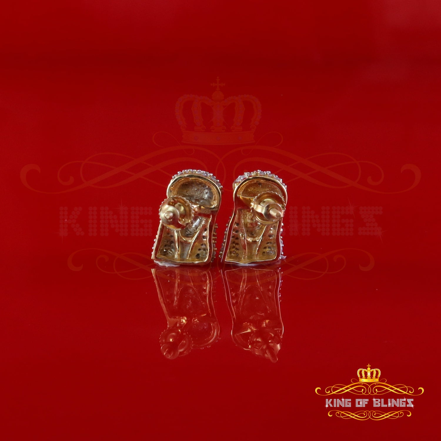 King  of Bling's Yellow Jesus 0.33ct VVS 'D' Moissanite Men's/Womens 925 Silver Stud Earrings KING OF BLINGS