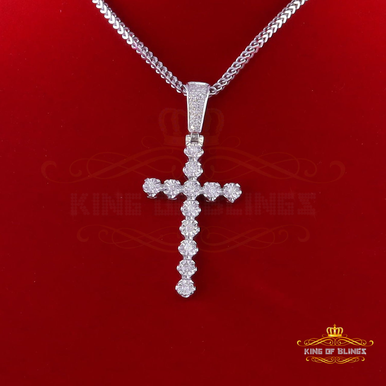King Of Bling's Real 1.25ct Diamond Sterling Silver CROSS Charm Necklace Pendant in White