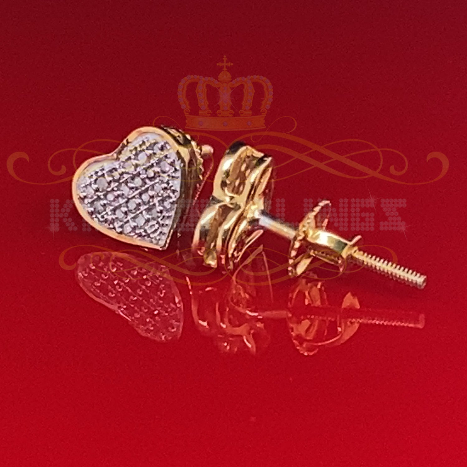 King of Blings-925 Sterling Silver 0.10ct Diamond Heart Earrings For Women Yellow Stud For Men KING OF BLINGS