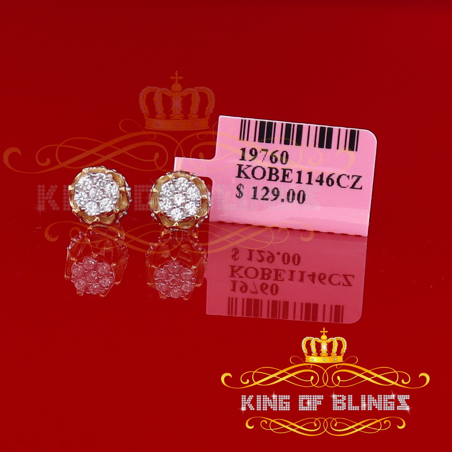 King of Bling's Yellow 925 Silver Sterling 0.36ct Cubic Zirconia Hip Hop Floral Women's Earrings KING OF BLINGS