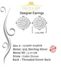 King of Blings- White Sterling Silver 1.32ct Cubic Zirconia Hip Hop Round Earrings for women's KING OF BLINGS