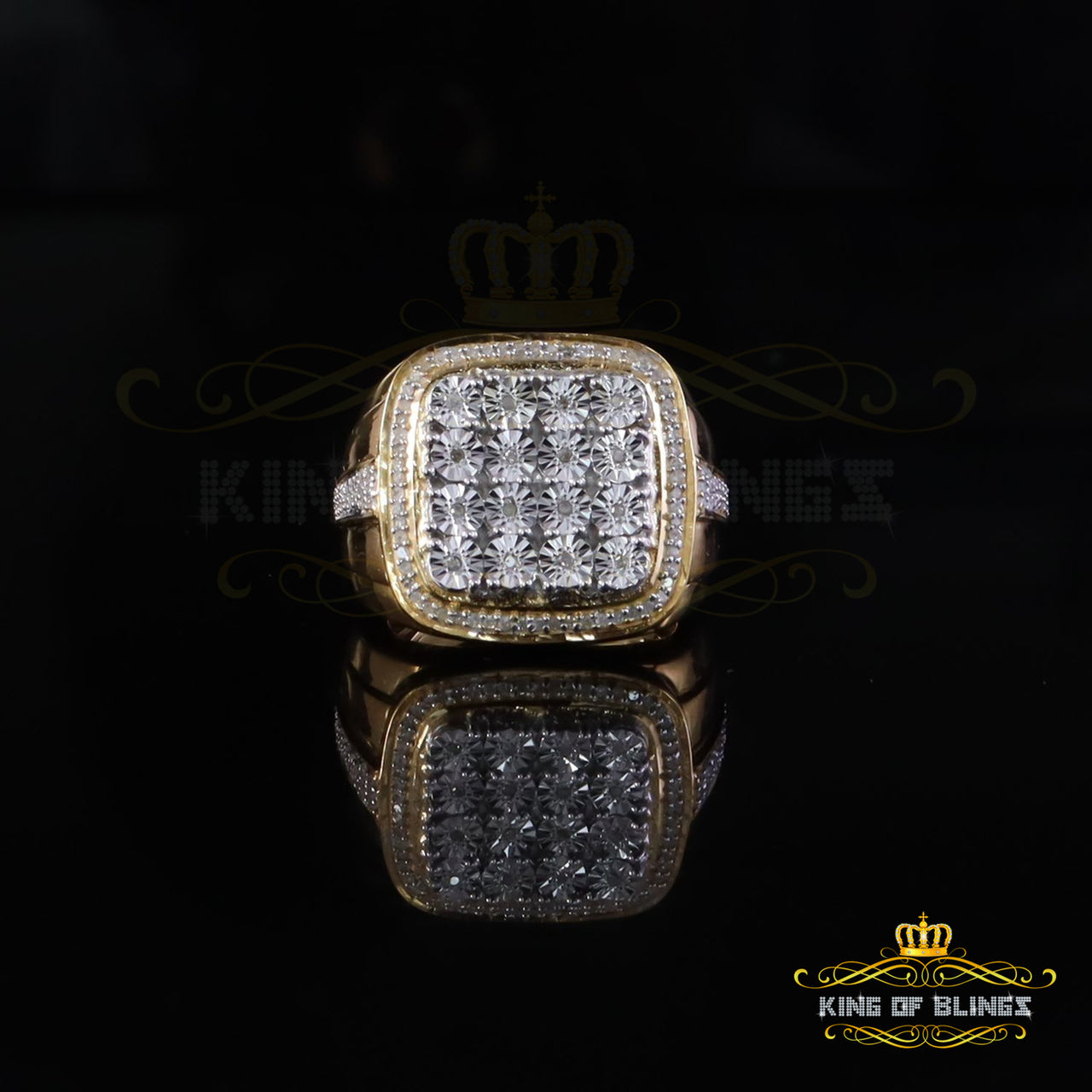King Of Bling's Trendy Big Mirage set Real Diamond 0.50ct Yellow Silver Square Mens Ring Size 10