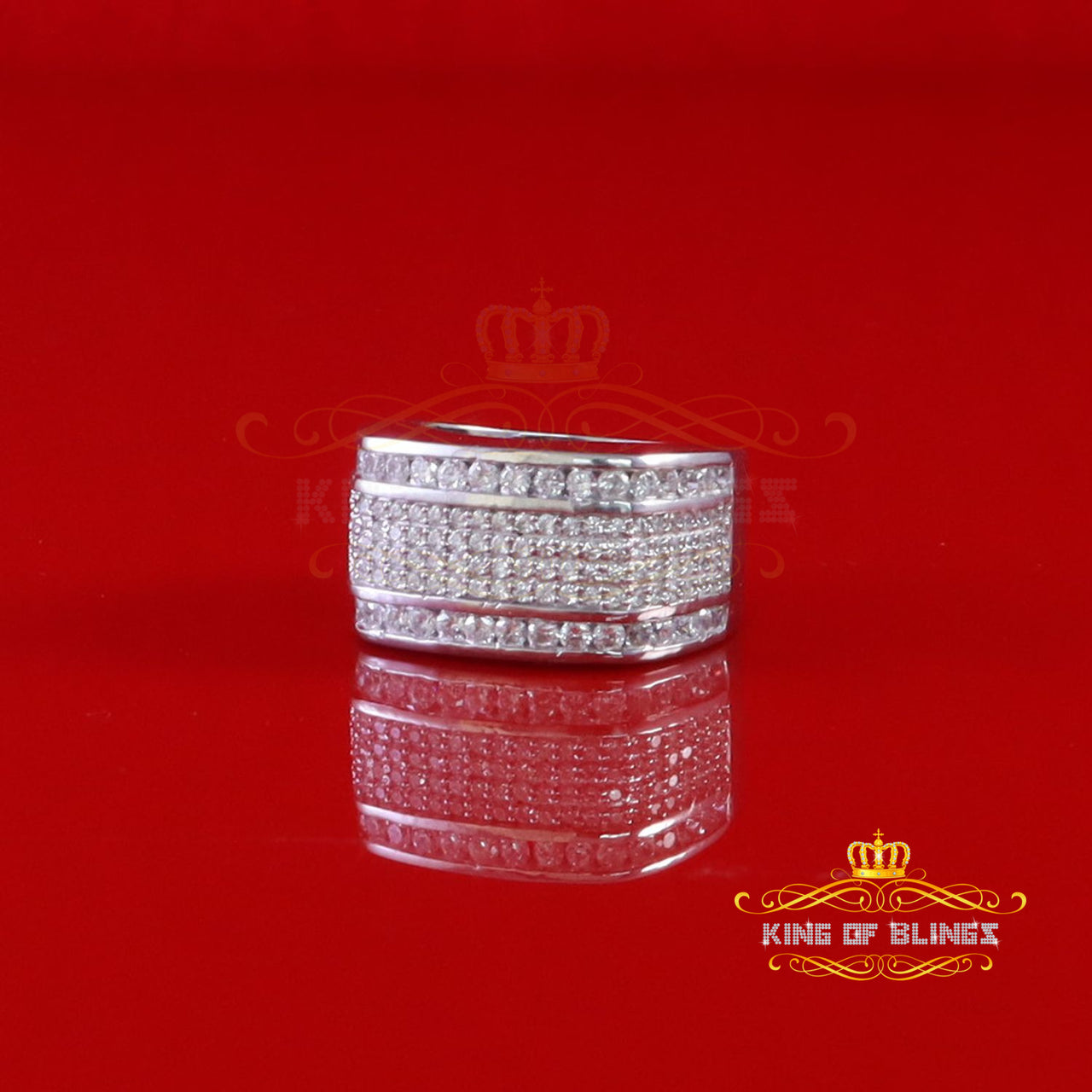 King Of Bling's925 Sterling Silver White 5.50ct Cubic Zirconia Wide Band Men's Ring Size 10