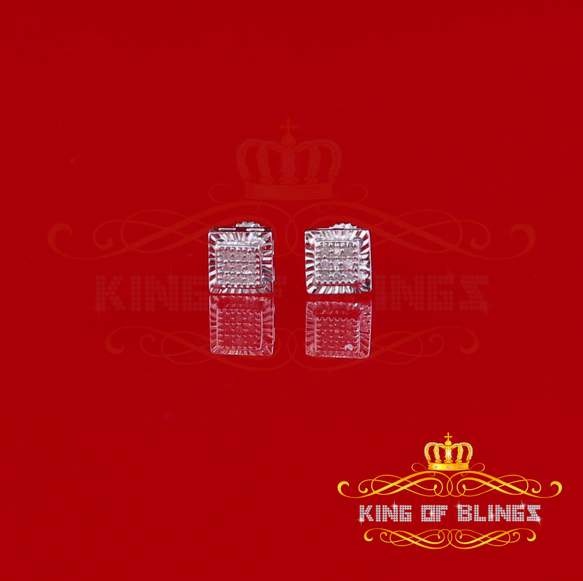 King Of Bling's 0.05ct Diamond For White 925 Sterling Silver Men's & Women's Square Earrings KING OF BLINGS