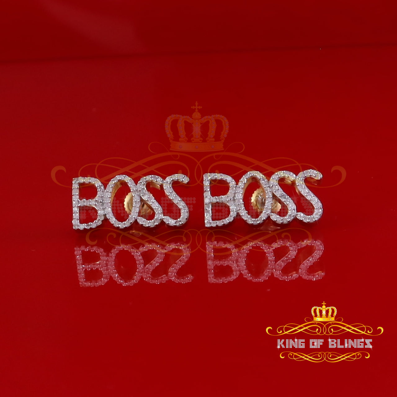 King of Blings-925 Silver in BOSS Women's Stud Earrings with 0.33 Ct Yellow Natural Diamonds KING OF BLINGS