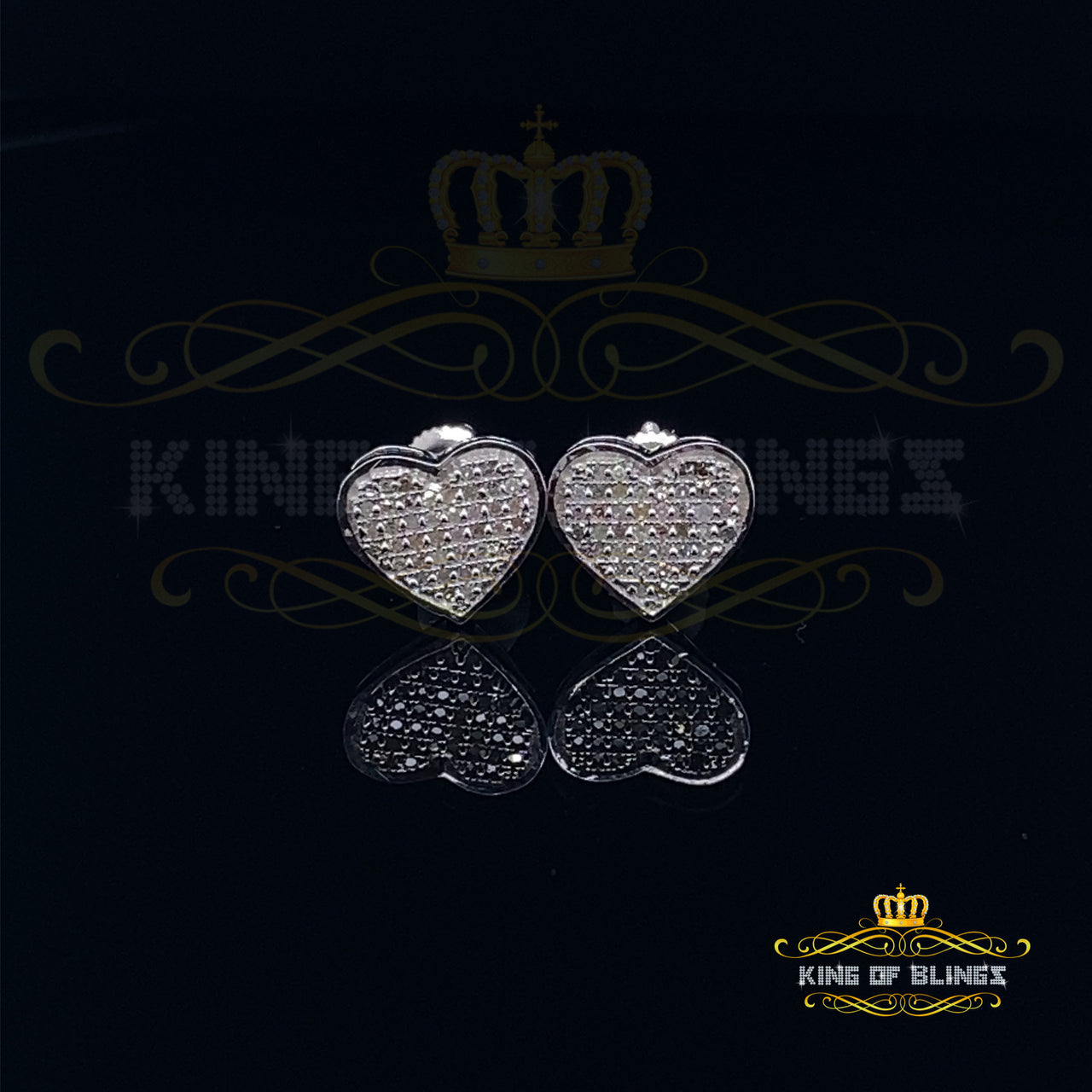 King Of Bling's Aretes Para Hombre Heart 925 White Silver 0.25ct Diamond Women's /Men's Earrings KING OF BLINGS