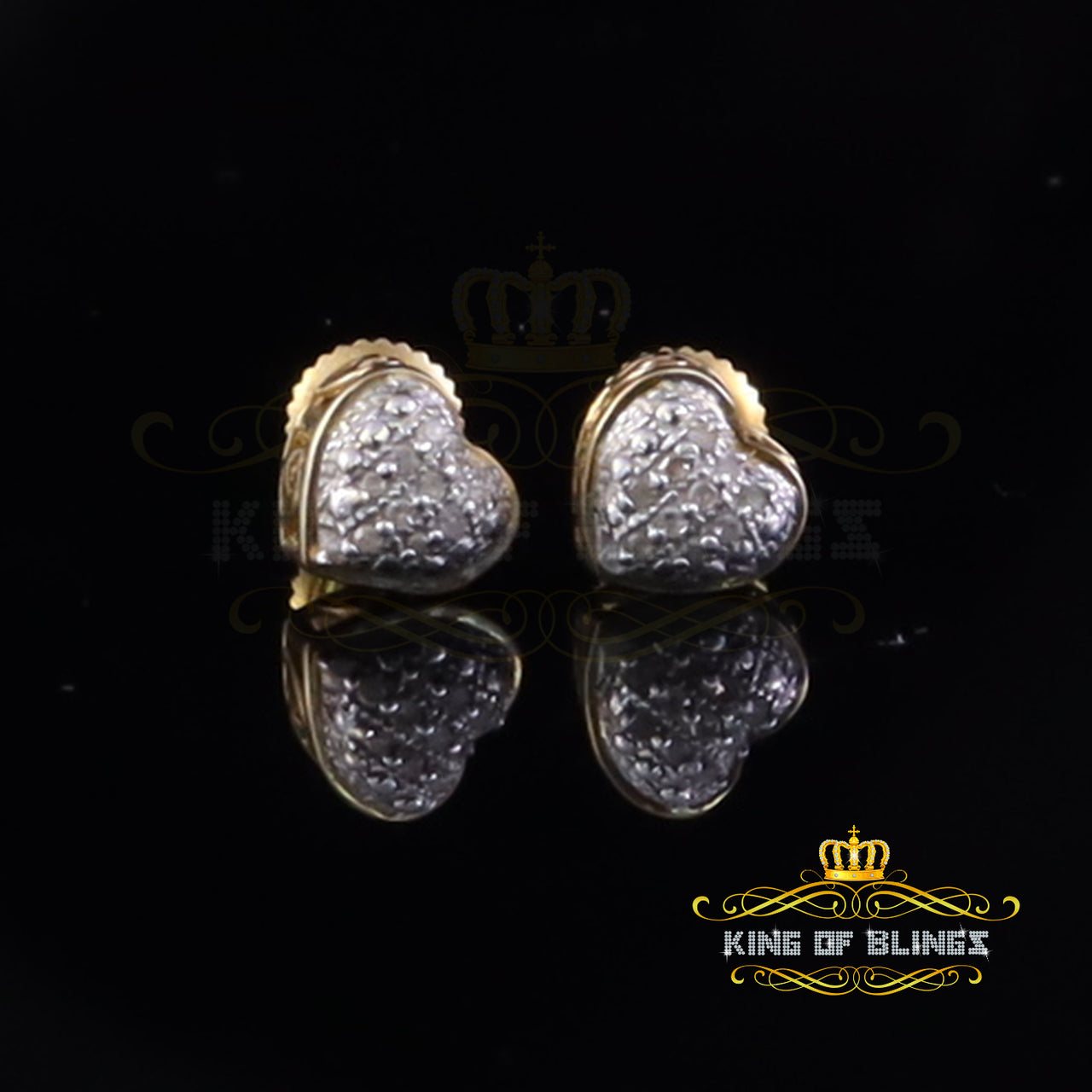 King of Blings-925 Sterling Yellow 0.05cts Silver Heart Shape Stud Earrings Diamond For Women's