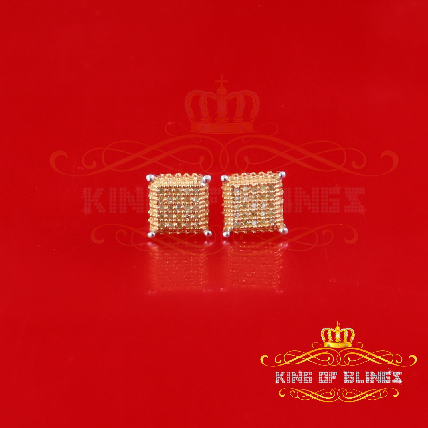 King Of Bling's 0.15ct Diamond Square Stud Earrings For Women White 925 Sterling Silver For Men KING OF BLINGS